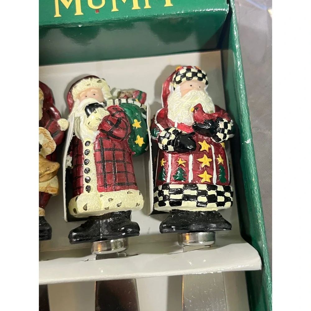VTG Debbie Mumm 99' Magic of Santa Spreaders‎ Set of 4 Christmas Cheese Knives